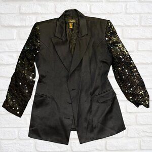Express Women’s Black Sequin Blazer Jacket - Vintage 1990s - Statement Sequin